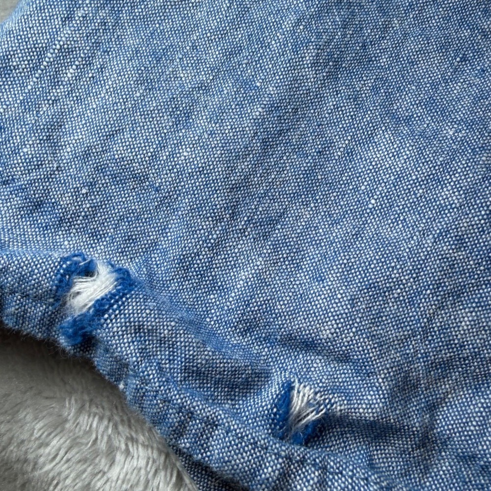 Liz Claiborne Womens Size XL Blue Linen Blend Peasant Blouse Roll Tie Sleeve Top - Picture 10 of 10